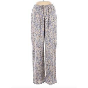 UNIQLO Floral Print Elastic Drawstring Waist Satin Drape Straight Pants Size L